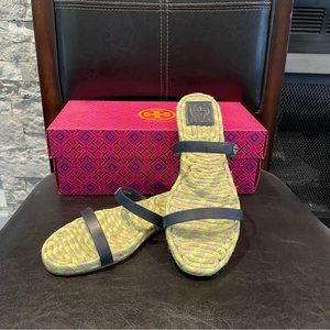 Tory Burch Green Striped Espadrille Sandals